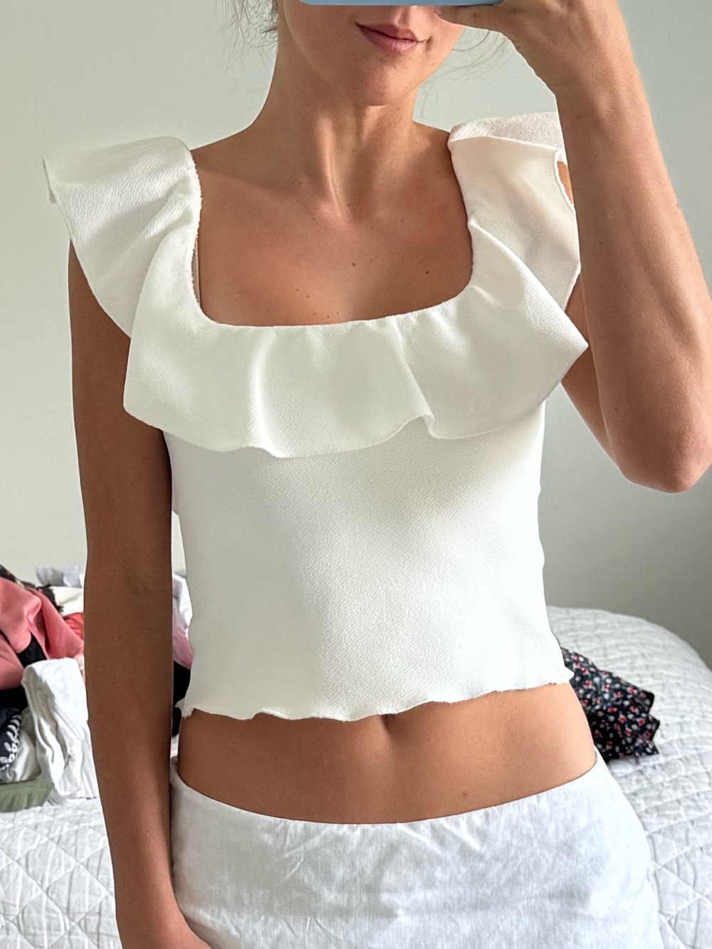 Show Me Your MuMu White Ruffle Crop Top